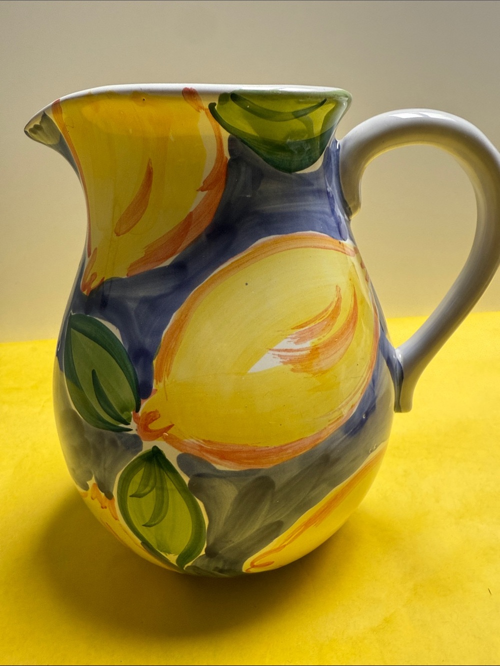 Hand-Painted Lemon Ceramic Pitcher - Yellow